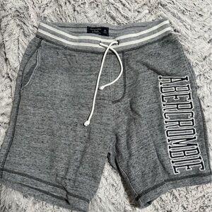 Abercrombie & Fitch Heather Gray Drawstring Knit Shorts with Striped Waistband